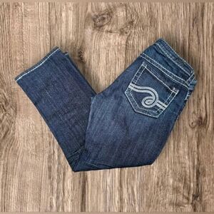 See Thru Soul Most Want Dark Denim Buckstitch & Embroidered Denim Crop Jeans